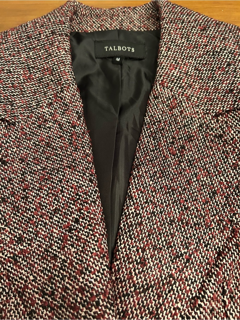 Talbots Tweed Blazer Burgundy & Black Notch Lapel Jacket Size Small - Picture 6 of 7